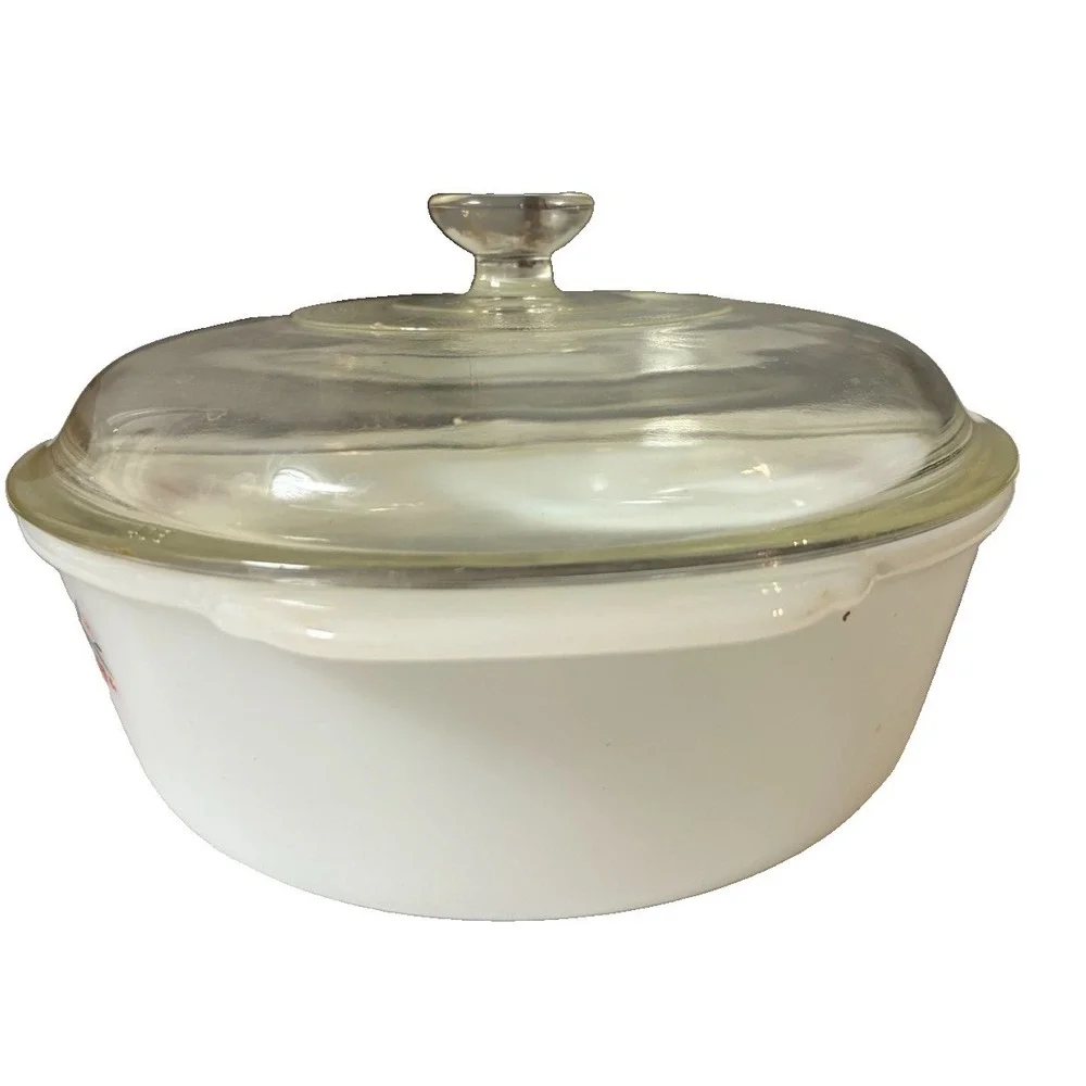 Vintage Pyrex Primrose 043 1.5 Qt Casserole Dish w Glass Lid Pink Red Floral